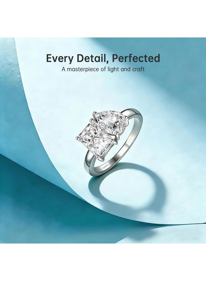 Yaresul 2.75ct Toi Et Moi Ring, 925 Sterling Silver Women Engagement Ring Double Stone Emerald & Pear Cut Wedding Eternity Unique AAAAA Cubic Zirconia Statement I LOVE You Width Band 2mm Size 5-9, 7 - Image 2