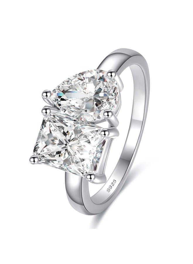 Yaresul 2.75ct Toi Et Moi Ring, 925 Sterling Silver Women Engagement Ring Double Stone Emerald & Pear Cut Wedding Eternity Unique AAAAA Cubic Zirconia Statement I LOVE You Width Band 2mm Size 5-9, 7 - Image 1
