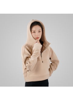 Generic Lulu Autumn/Winter Sweatshirt Cropped With Hoodie Pullover Yoga Sweatshirt Half-zip Fleece Sports Sweatshirt Jacket For Women Khaki hooded 
