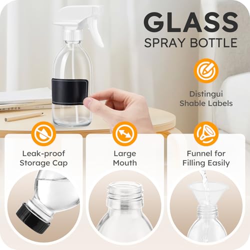 Tecohouse Glass Spray Bottle 8 oz, Clear Small Empty Refillable Sprayer Container with Labels, Funnel, Lids, Graduated Pipettes - Handheld Size - Image 5