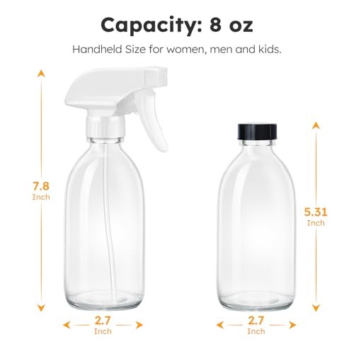 Tecohouse Glass Spray Bottle 8 oz, Clear Small Empty Refillable Sprayer Container with Labels, Funnel, Lids, Graduated Pipettes - Handheld Size - Image 4