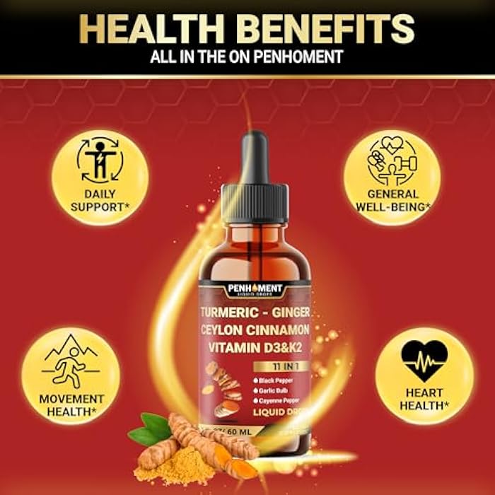 Penhoment 11in1 Liquid Turmeric Curcumin with Ginger, Ceylon Cinnamon, Berberine Extract, Garlic, Black Pepper - Drops Extract - 2 Fl Oz - 2 Month Supply - Image 4