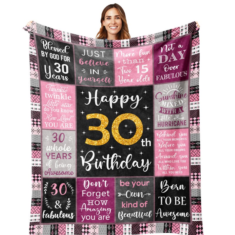 Amonee-Yl 30Th Birthday Gifts For Women  30 Yr Birthday Blanket 50""X60""  30Th Bday Gifts For Her  30Th Birthday Decorations For Her  30 Year Old Birthday Gifts For Women  Gift For 30 Year Old Woman - Image 1