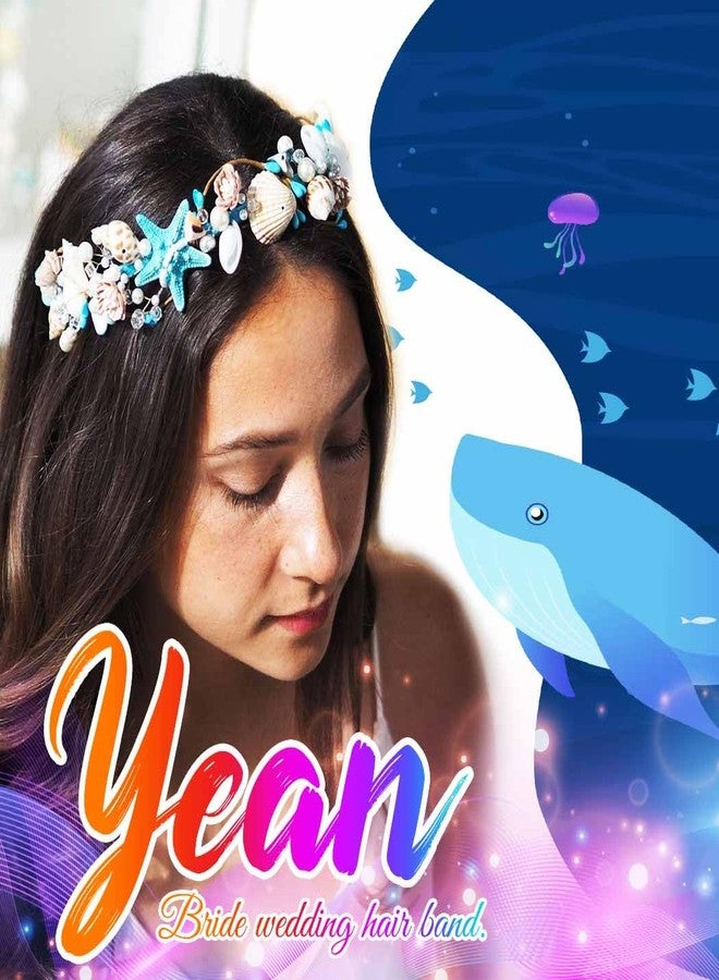 يان طوق شعر زفاف من يان، مصنوع من صدفة البحر، بتصميم حورية البحر ونجم البحر، مزين باللؤلؤ، وإكسسوارات شعر شاطئية للنساء - Image 3