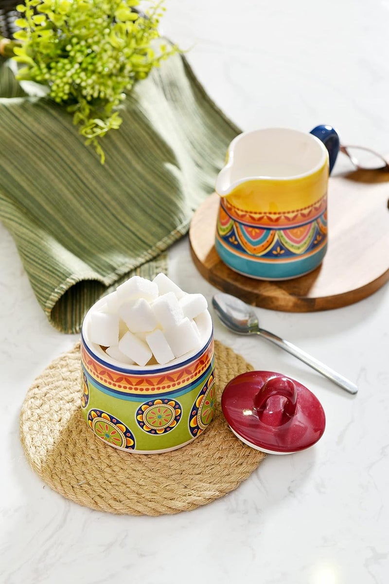 Bico Tunisian Ceramic Sugar and Creamer Set, Sugar Bowl with Lid, Cute Container for Coffee Bar, Kitchen Countertop Accessories, Microwave and Dishwasher Safe - Image 4