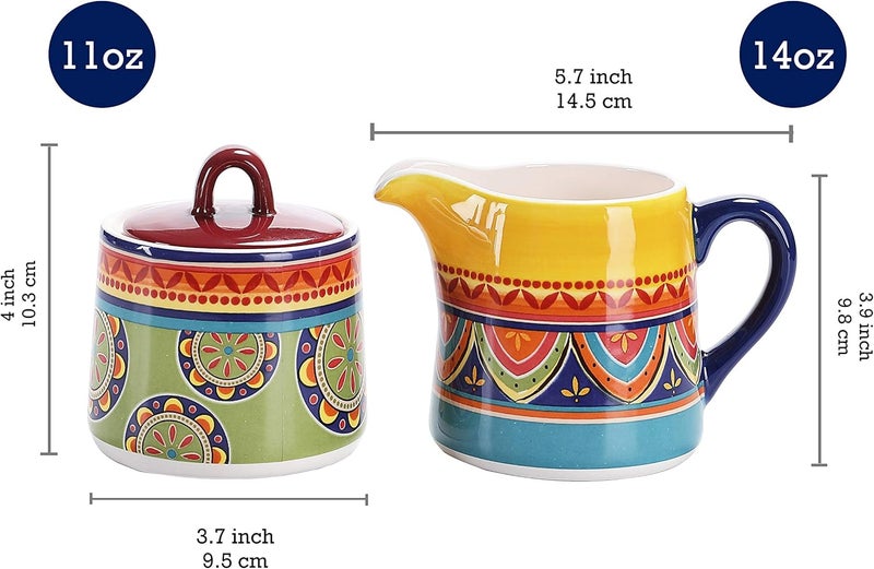 Bico Tunisian Ceramic Sugar and Creamer Set, Sugar Bowl with Lid, Cute Container for Coffee Bar, Kitchen Countertop Accessories, Microwave and Dishwasher Safe - Image 2