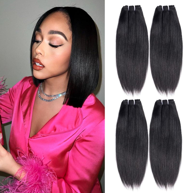 Liang Dian 12 Inch Human Hair Bundles Natural Color 4 Bundles 12A Brazilian Virgin Hair 100% Unprocessed Quick Weave Straight Human Hair Bundles(12"12"12"12") - Image 1