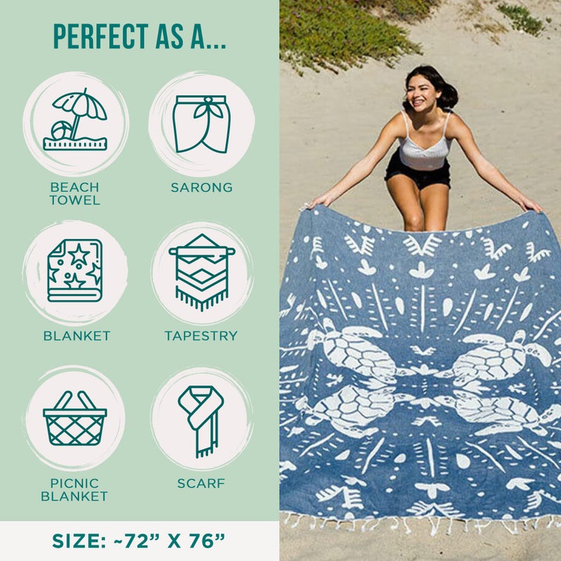 Sand Cloud Extra Large Turkish Beach Towel - Sand Free - 100% Organic Turkish Cotton Yarn - Quick Dry Towel for Beach, Picnic, Blanket or Bath - As Seen on Shark Tank - Marine Life (Prism Turtles XL) - Image 3