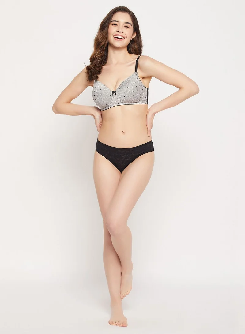 كلوفيا Clovia Padded Non-Wired Full Cup Polka Dot Print Multiway T-Shirt Bra In Grey Melange