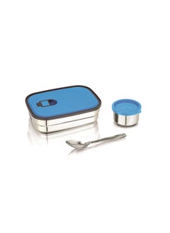 Nabhya Nabhya Brazil Medium Stainless Steel Tiffin Box for Kids, Airtight Leak Proof Lunch Box with Mini Katori Inside with Free Spoon | Meal Lunch Box for School, Boys & Girls-670ml (Medium, Blue)  - Image 1