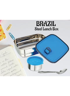 Nabhya Nabhya Brazil Medium Stainless Steel Tiffin Box for Kids, Airtight Leak Proof Lunch Box with Mini Katori Inside with Free Spoon | Meal Lunch Box for School, Boys & Girls-670ml (Medium, Blue)  - Image 2