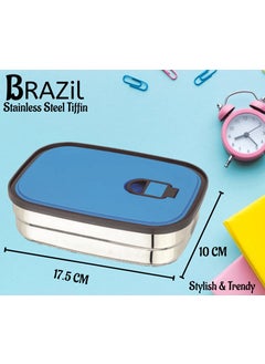 Nabhya Nabhya Brazil Medium Stainless Steel Tiffin Box for Kids, Airtight Leak Proof Lunch Box with Mini Katori Inside with Free Spoon | Meal Lunch Box for School, Boys & Girls-670ml (Medium, Blue)  - Image 5