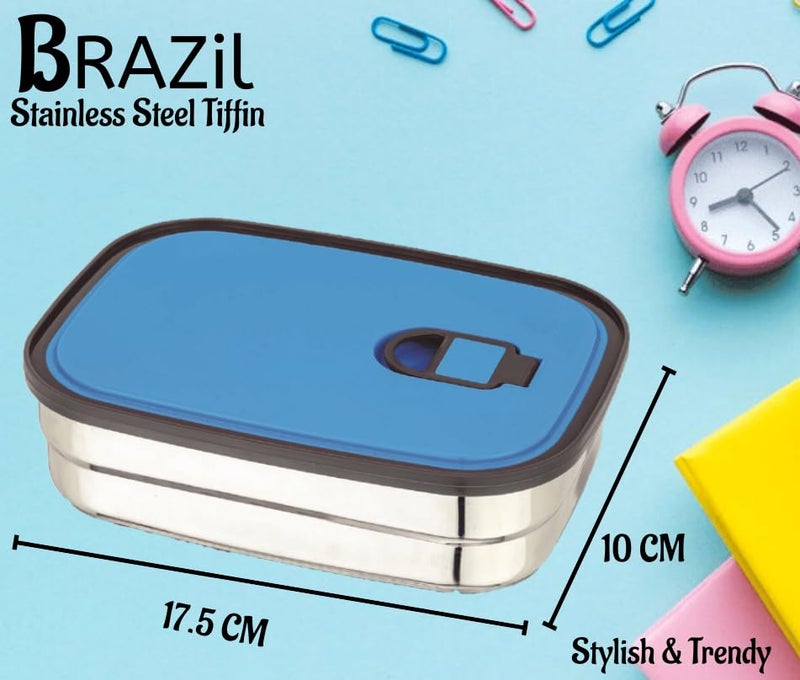 Nabhya Brazil Medium Stainless Steel Tiffin Box for Kids, Airtight Leak Proof Lunch Box with Mini Katori Inside with Free Spoon | Meal Lunch Box for School, Boys & Girls-670ml (Medium, Blue) - Image 5