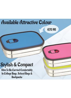 Nabhya Nabhya Brazil Medium Stainless Steel Tiffin Box for Kids, Airtight Leak Proof Lunch Box with Mini Katori Inside with Free Spoon | Meal Lunch Box for School, Boys & Girls-670ml (Medium, Blue)  - Image 3