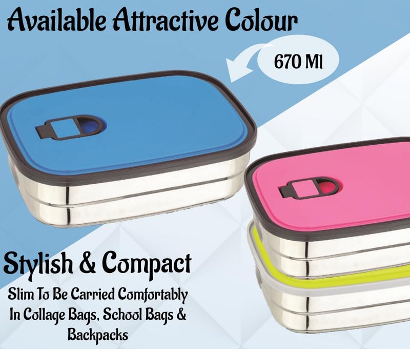 Nabhya Brazil Medium Stainless Steel Tiffin Box for Kids, Airtight Leak Proof Lunch Box with Mini Katori Inside with Free Spoon | Meal Lunch Box for School, Boys & Girls-670ml (Medium, Blue) - Image 3