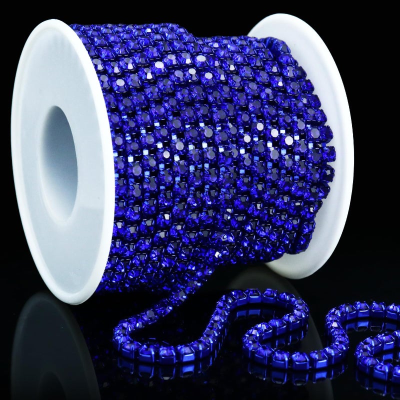سلسلة كريستال رينستون من توينم 1 لفة 10 ياردات 4 مم SS16 زينة قريبة للمجوهرات DIY سلسلة كوب رينستون زرقاء الياقوت SS16 4 مم