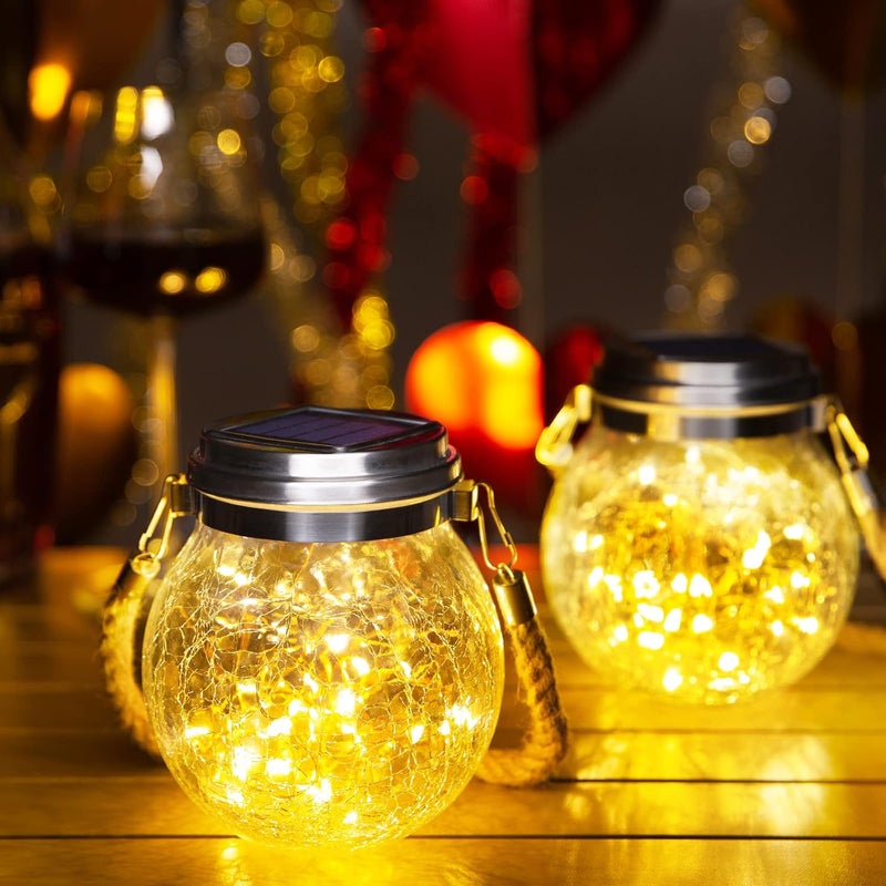 ROSHWEY 4 عبوات فوانيس شمسية خارجية مقاومة للماء، هدايا للنساء، 30 LED، ديكور حديقة، أضواء شمسية معلقة، ديكور الفناء الخلفي، إضاءة ديكورية للفناء والأشجار والممرات والحديقة - Image 1