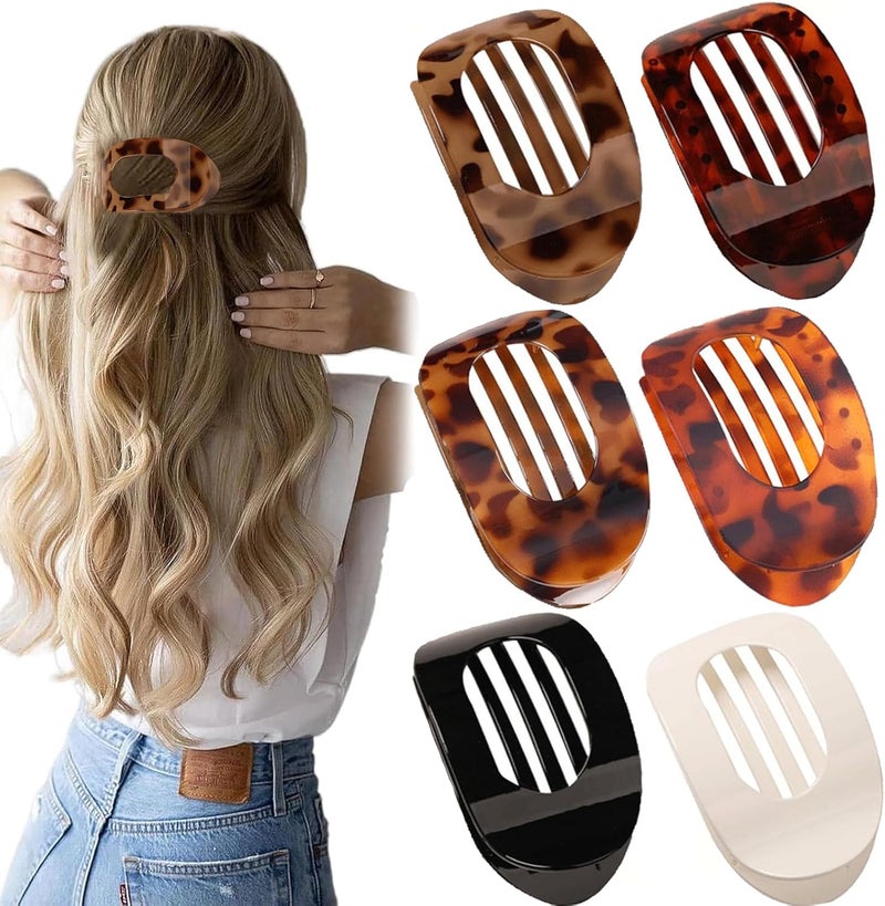 Somnr 6 Pack Flat Hair Claw Clips for Women Lay Flat Hair Clips Strong Hold for ThickThinCurly Hair NonSlip and Comfortable Curved Large Claw Clip for Driving Lying Daily Styling