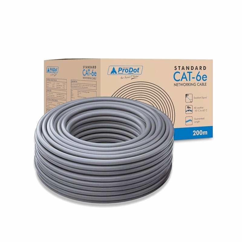 ProDot Cat 6e 200m (100mx2) Ethernet Cable/LAN Cable/Network Cable I High Speed 250MHZ I Weatherproof/UV Resistant I RJ45 Lan Cable I -10° To 60° Weather I Solid Conductor I 4 Pair Without Connector - Image 1