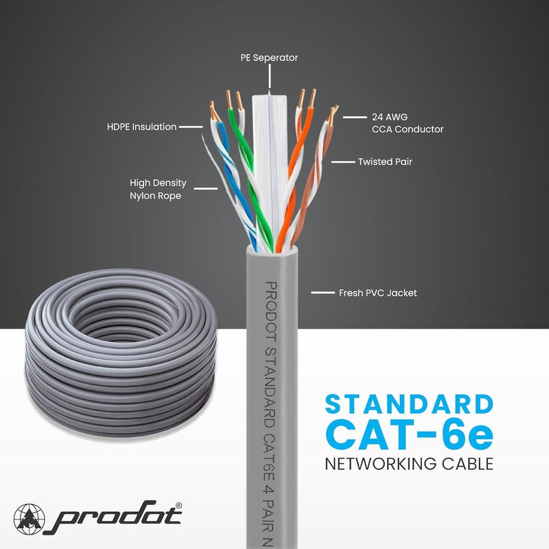 ProDot Cat 6e 200m (100mx2) Ethernet Cable/LAN Cable/Network Cable I High Speed 250MHZ I Weatherproof/UV Resistant I RJ45 Lan Cable I -10° To 60° Weather I Solid Conductor I 4 Pair Without Connector - Image 3