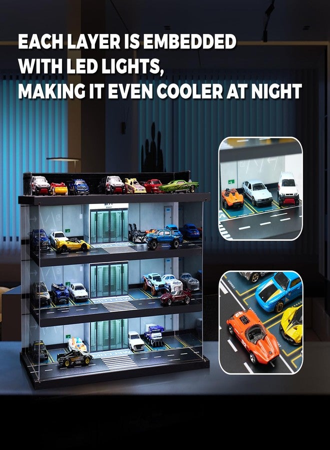 GALUMO Display Case for Hot Wheels Alloy Car Model with LED Light and Acrylic Cover, 1/64 Scale Diecast Toy Cars Display Case Holds 40 Cars, Storage Case for Hot Wheels Collector - Image 4
