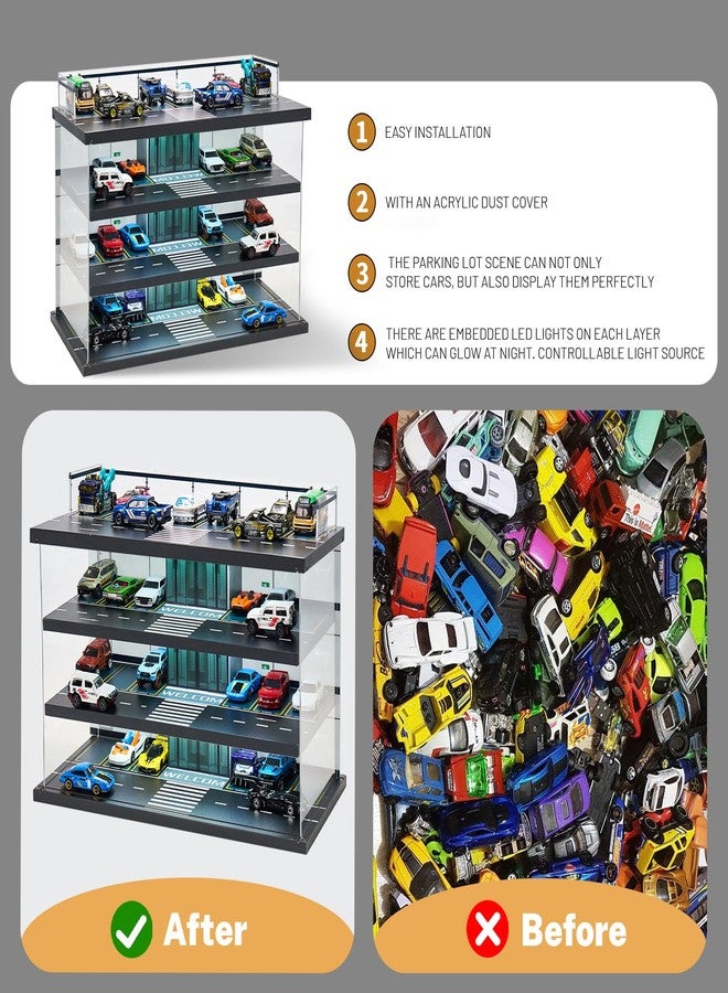 GALUMO Display Case for Hot Wheels Alloy Car Model with LED Light and Acrylic Cover, 1/64 Scale Diecast Toy Cars Display Case Holds 40 Cars, Storage Case for Hot Wheels Collector - Image 3