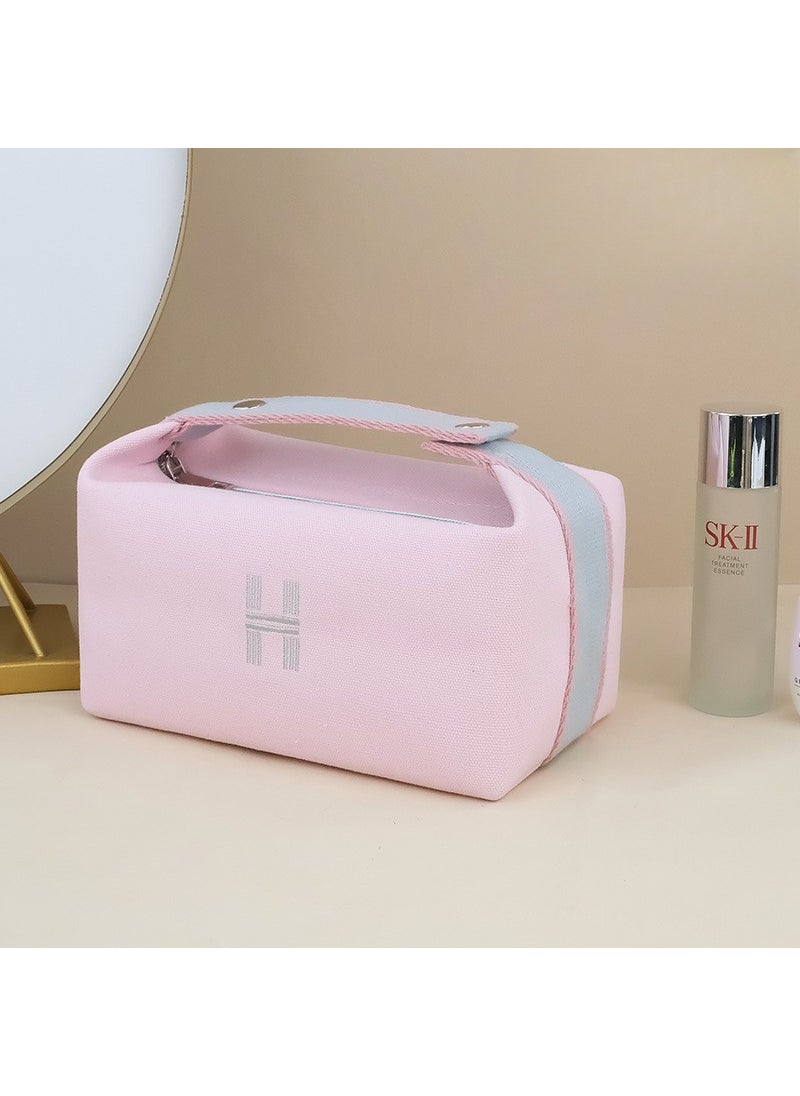 Cara Caro Canvas Fabric Large Capacity Portable Travel Bag Canvas Makeup Bag Travel Storage Bag - Orange Blue Pink White  - Image 2