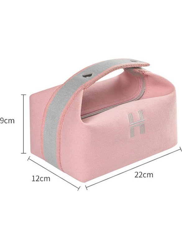 Cara Caro Canvas Fabric Large Capacity Portable Travel Bag Canvas Makeup Bag Travel Storage Bag - Orange Blue Pink White  - Image 4