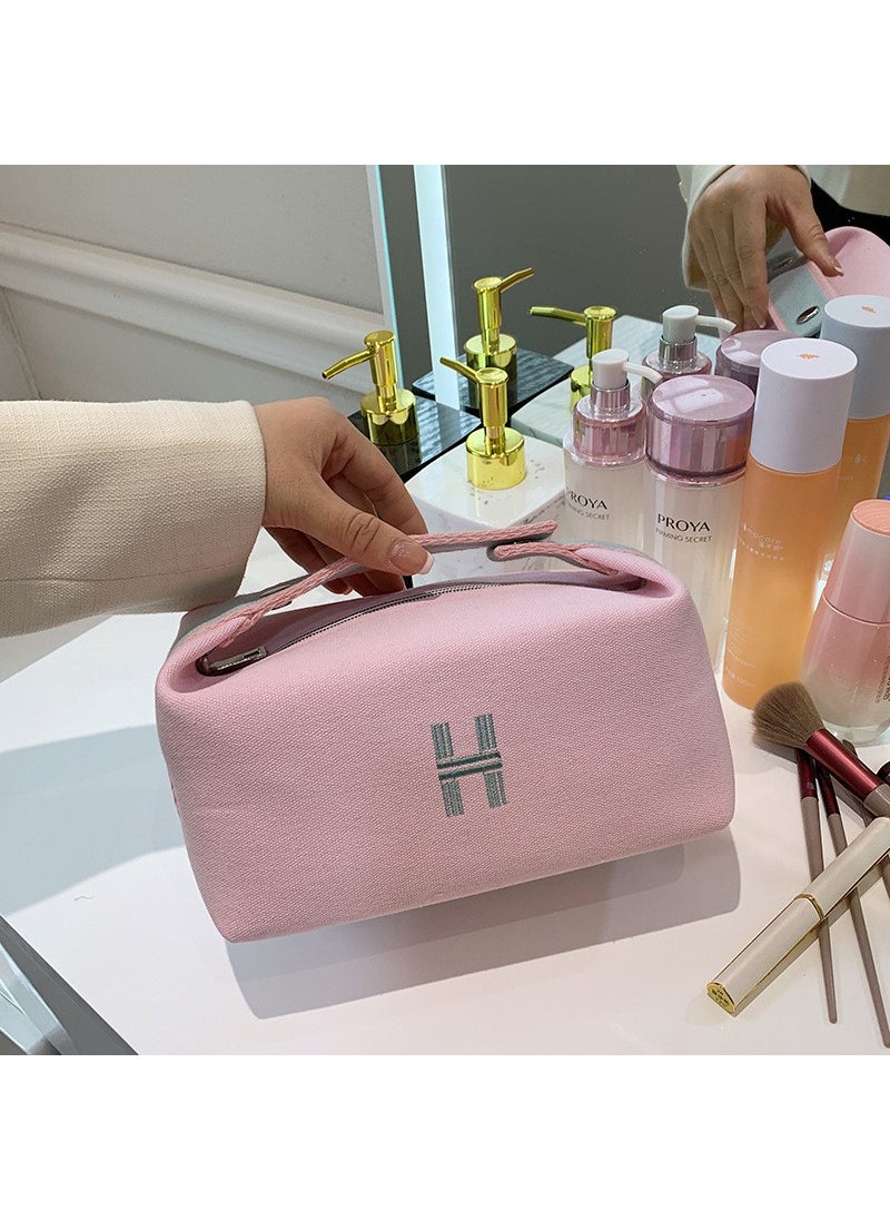 Cara Caro Canvas Fabric Large Capacity Portable Travel Bag Canvas Makeup Bag Travel Storage Bag - Orange Blue Pink White  - Image 3