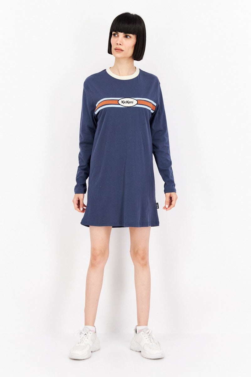 Kickers Classics Women Embroidered Brand Logo Mini Dress, Blue - Image 3