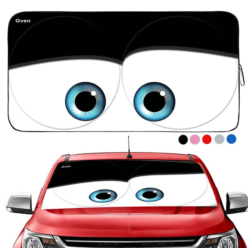 Gven Windshield Sun Shade, 2024 Car Sun Shade for Front Windshield Funny Car Eyes Sunshades Sun Visor Protector Blocks UV Rays Foldable 210T Keep Your Vehicle Cool