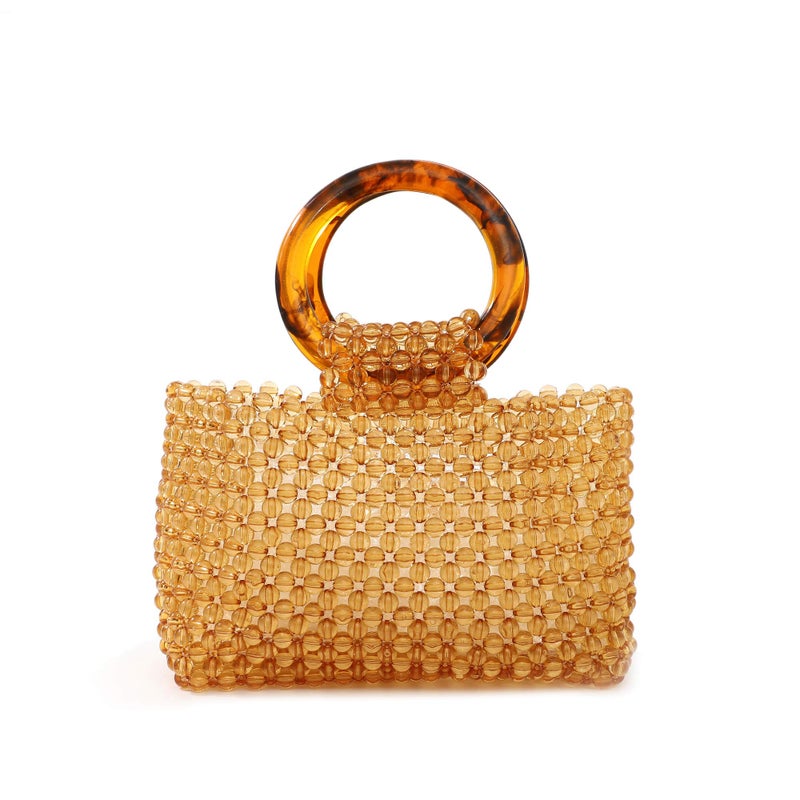 YIFEI Women Colored Transparent Beaded Acrylic Handbag Evening Handmade Bags for Wedding Party (Brown) - Image 1