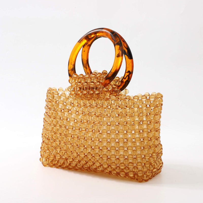 YIFEI Women Colored Transparent Beaded Acrylic Handbag Evening Handmade Bags for Wedding Party (Brown) - Image 2