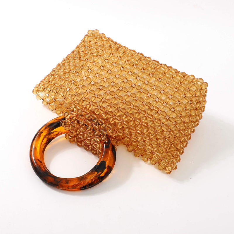 YIFEI Women Colored Transparent Beaded Acrylic Handbag Evening Handmade Bags for Wedding Party (Brown) - Image 3