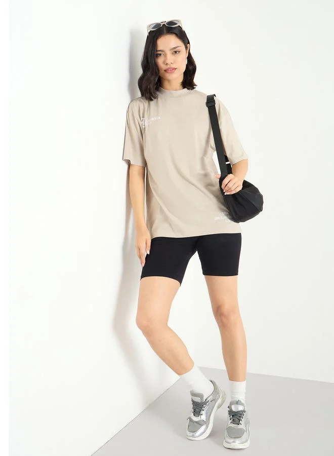 ستايلي Styli Slogan Print Regular Fit T-Shirt
