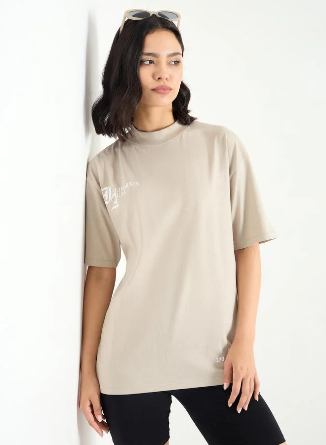 Styli Slogan Print Regular Fit 100% Cotton T-Shirt