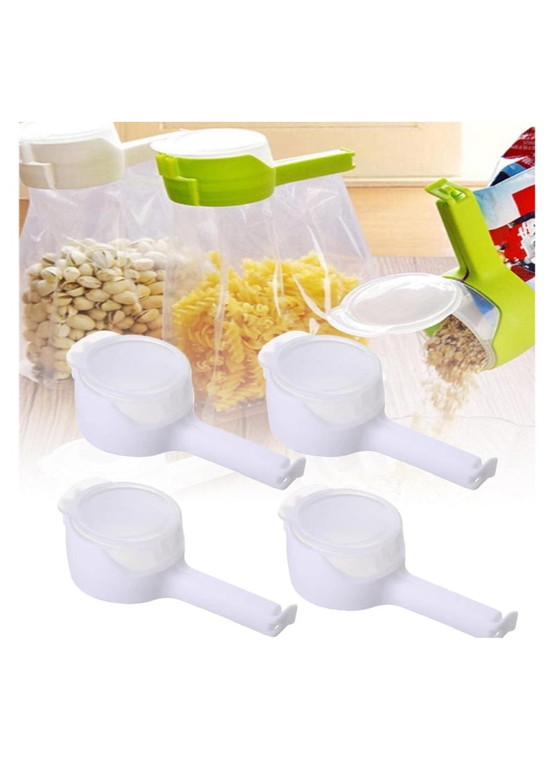 Generic - 4Pcs Bag Clip with Pour Spout, Bag Spout Clips, Food Bag Clips with Pour Spouts, Bag Clips for Food, Bag Sealing Clip with Pour Spout, Reusable Plastic Cap Sealer Clips, for Snack (White) - Image 1