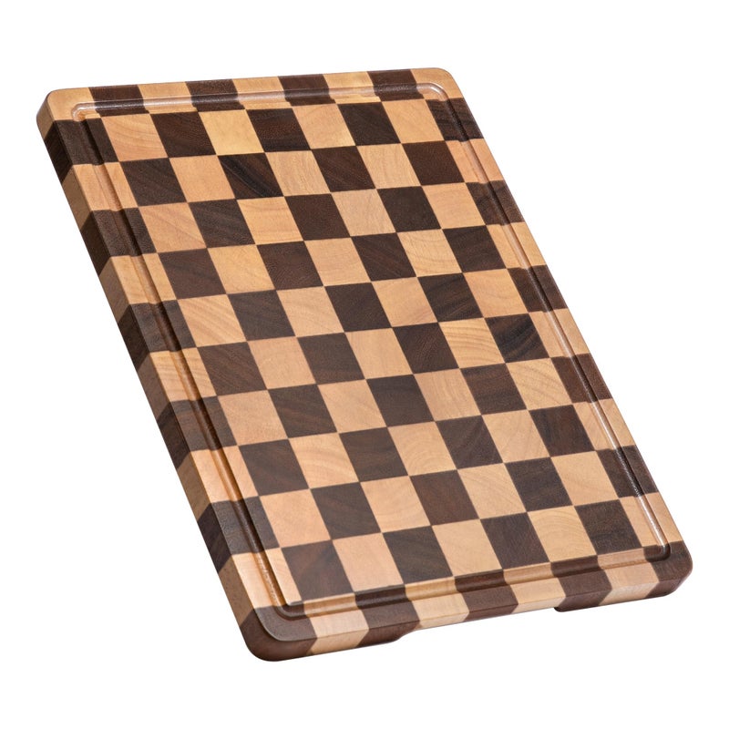 Fyctio Checkered Cutting Board, Wooden Cutting Boards for Kitchen, Acacia Wood Cutting Board with Handle & Juice Grooves, Small Charcuterie Boards with Gift Box 14" X 11" X 0.8" - Image 1