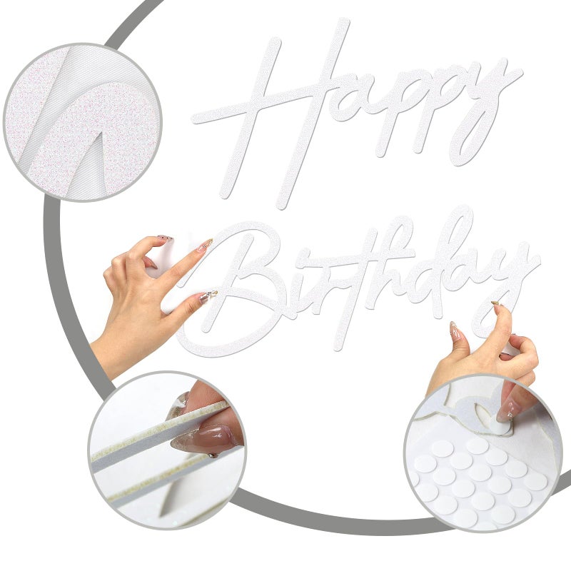 MASTRON Happy Birthday Sign - Glitter White Felt - Includes Dot Glue - Perfect for Birthday Party, Baby Shower, Gender Reveal - Image 3