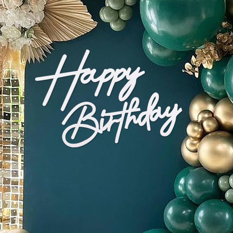 MASTRON Happy Birthday Sign - Glitter White Felt - Includes Dot Glue - Perfect for Birthday Party, Baby Shower, Gender Reveal - Image 1