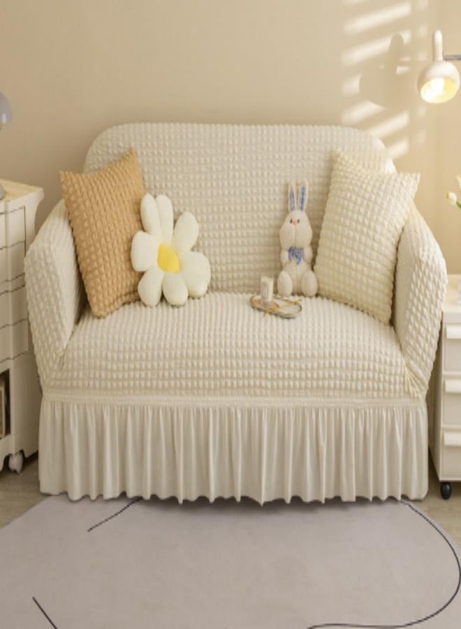 Fabienne 3-Seater Exquisitely Detailed And Beautifully Designed Attractive Bubble Type Pattern Sofa Slipcover White - Image 1