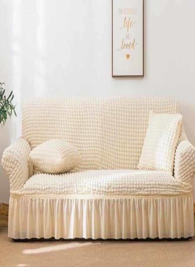 Fabienne 3-Seater Exquisitely Detailed And Beautifully Designed Attractive Bubble Type Pattern Sofa Slipcover White - Image 2