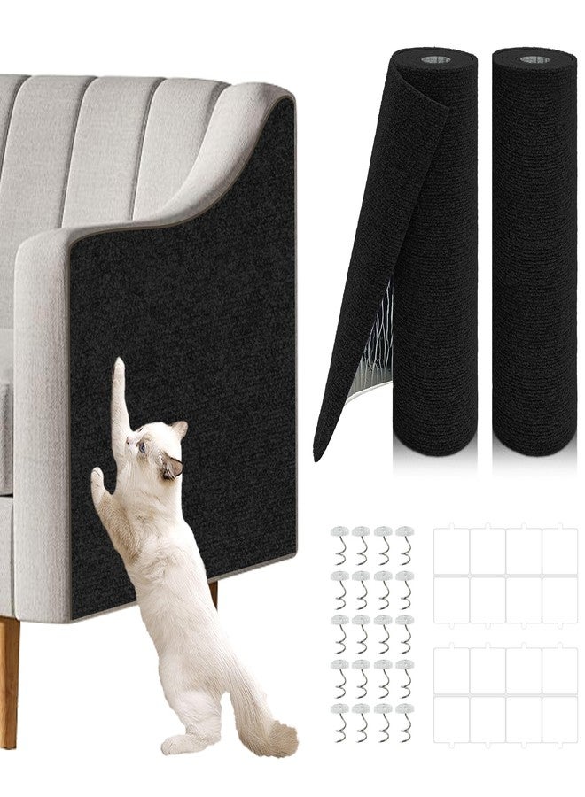 Giomre 2 Pcs Total 78.7"x15.8" Cat Scratch Mat, Cat Scratch Couch Furniture Protector, Trimmable Self-Adhesive Cats Scratch Pads, DIY Cat Scratcher for Wall Protector and Covering Cat Tower (Black) - Image 1
