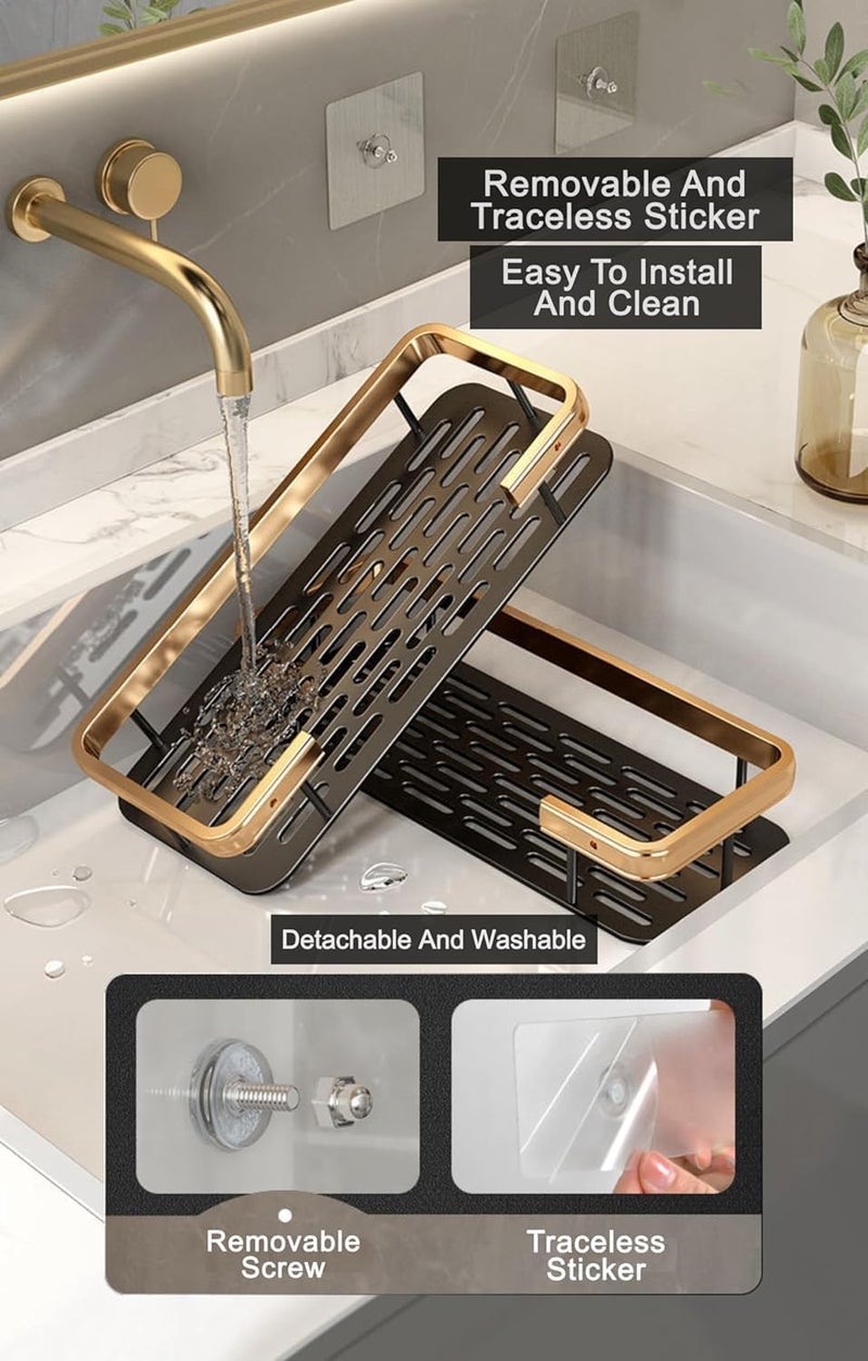 KINJORU 1 Pcs Bathroom Shelf for Wall, Gold Aluminum Bathroom Organiser, Wall Mounted Bathroom Shelves, Large Capacity Adhesive Bathroom Shelf.. - Image 4