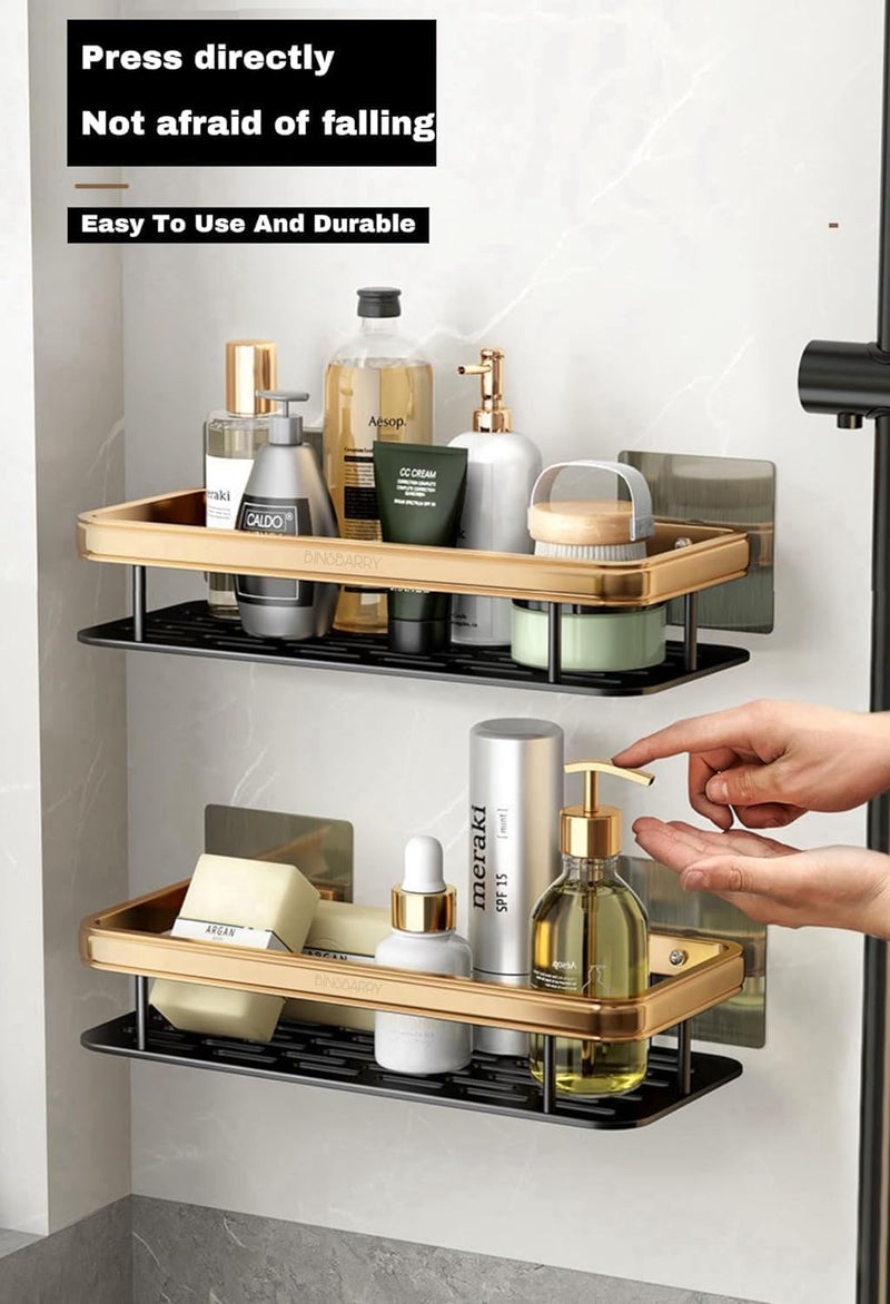 KINJORU 1 Pcs Bathroom Shelf for Wall, Gold Aluminum Bathroom Organiser, Wall Mounted Bathroom Shelves, Large Capacity Adhesive Bathroom Shelf.. - Image 2