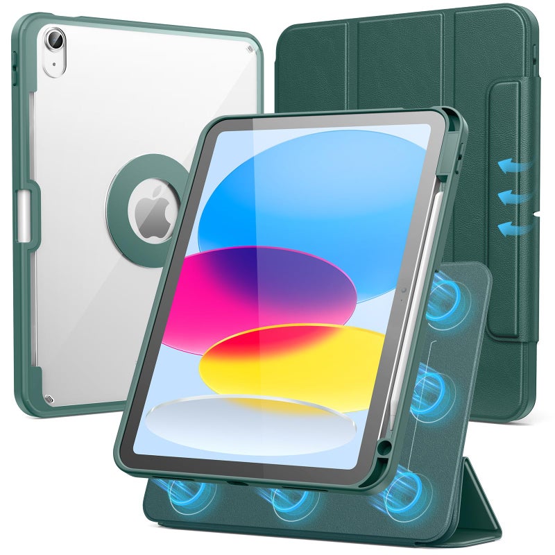 SPARIN Case for iPad A16 11th/10th Generation 2025/2022 (11"/10.9") with Pencil Holder, Magnetic Detachable Hybrid Stand, Portrait/Landscape Angle, Auto Wake/Sleep-Midnight Green - Image 1