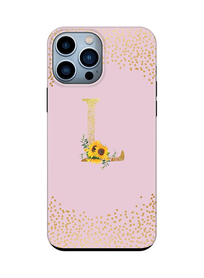 Stylizedd Monogram Tough Cover for Apple iPhone 13 Pro Max Case Custom Initials Letter Floral Mandala Pattern Tough Pro Dual Layer hybrid PC inner TPU protection Alphabet- L (Pink) - Image 1