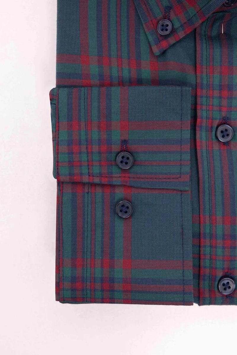 Tudors Plus Size Long Sleeve Plaid Piped Collar Button-Down Men's Shirt