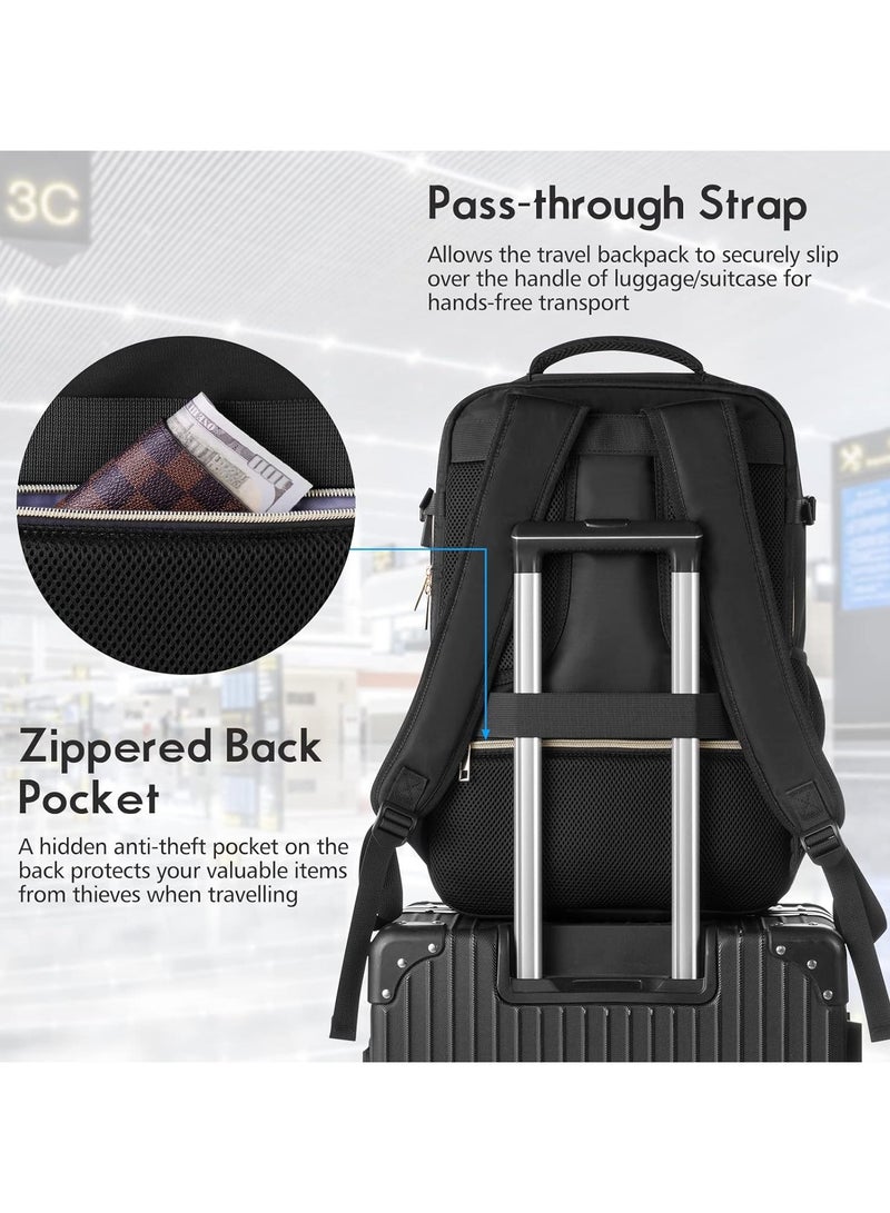 AROAQ Large Travel Backpack Women, Flight Approved Carry On Backpack, Water Resistant Anti-Theft Large Casual Daypack Fit 17 Inch Laptop with USB Charging Port  - Image 4