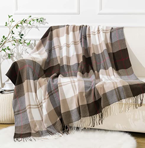 BATTILO HOME Brown Plaid Throw Blanket for Couch - Fall Plaid Blanket Buffalo Plaid Blankets - Lightweight Farmhouse Outdoor Throw Blankets for Bed, Sofa (50"x60", Coffee) - Image 2